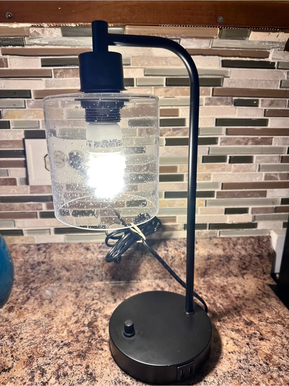 Home Accents Black Metal Desk Lamp with Clear Seeded Glass Shade